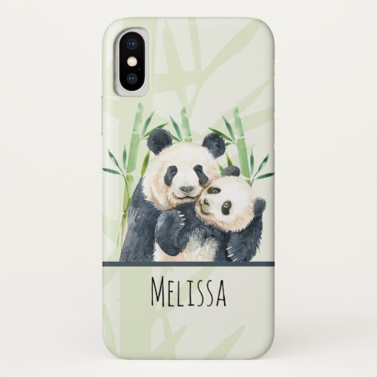 Coques Case-Mate iPhone Aquarelle Panda Ours Maman & Bébé en Bambou (Dos)