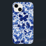 Coque Pour iPhone 14 Aquarelle papillon bleu<br><div class="desc">Indigo bleu et blanc aquarelle peinture papillon pour percher votre téléphone. Art original de Nic Squirrell.</div>