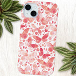 Coque iPhone 15 Mini Aquarelle papillon rose<br><div class="desc">Corail pêche rose pâle et blanc aquarelle peinture papillon pour percher votre téléphone. Art original de Nic Squirrell.</div>