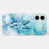 Coques Case-Mate iPhone Aquarelle Parties scintillant Bleu Or Personnalise (Verso (horizontal))