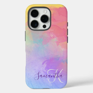 Coques iPhone 16 Pro Aquarelle Pastel Abstrait & Monogram