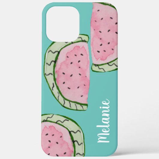 Coques Case-Mate iPhone Aquarelle Pastèque Rose Turquoise Monogrammé (Verso)