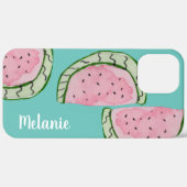Coques Case-Mate iPhone Aquarelle Pastèque Rose Turquoise Monogrammé (Verso / Droite)