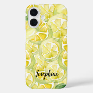 Coques iPhone 16 Aquarelle personnalisée Citrons jaunes frais