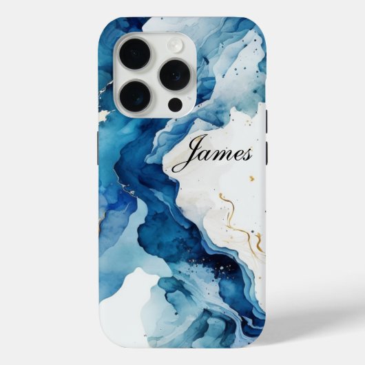 Coques Case-Mate iPhone Aquarelle personnalisée de luxe bleu, blanc et or (Verso)