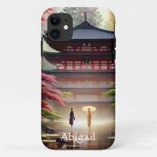 Case-Mate iPhone Case Aquarelle personnalisée Temple japonais, Vert