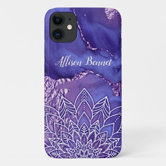 Coques Case-Mate iPhone Aquarelle personnalisée violet blanc Mandala (Dos)