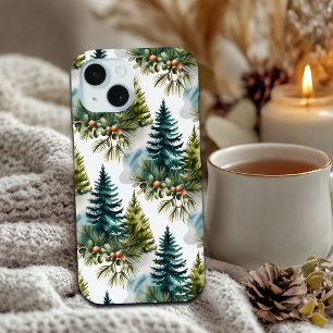 Coque Pour iPhone 15 Aquarelle Pine Motif Elégant hiver
