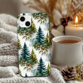 Coques Case-Mate iPhone Aquarelle Pine Motif Elégant hiver
