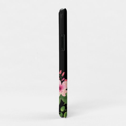 Coques Case-Mate iPhone Aquarelle Pink Floral Sur Monogramme Noir (Dos/Droite)