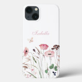 Coques Case-Mate iPhone Aquarelle Pink Poppy Meadow Nom personnalisé (Verso)