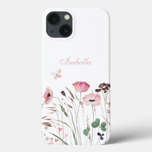 Coques Case-Mate iPhone Aquarelle Pink Poppy Meadow Nom personnalisé (Verso)