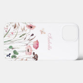 Coques Case-Mate iPhone Aquarelle Pink Poppy Meadow Nom personnalisé (Verso (horizontal))