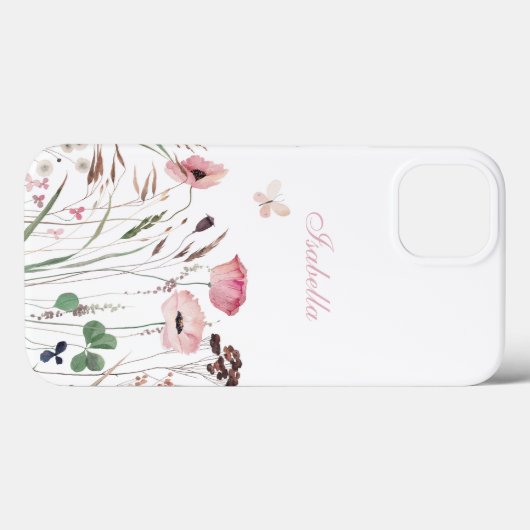 Coques Case-Mate iPhone Aquarelle Pink Poppy Meadow Nom personnalisé (Verso (horizontal))