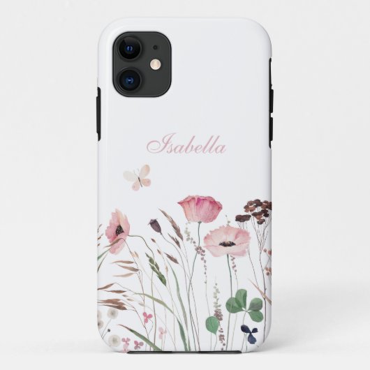 Coques Case-Mate iPhone Aquarelle Pink Poppy Meadow Nom personnalisé (Dos)
