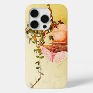 Coque iPhone 15 Pro Aquarelle Plante pointillé et papillon