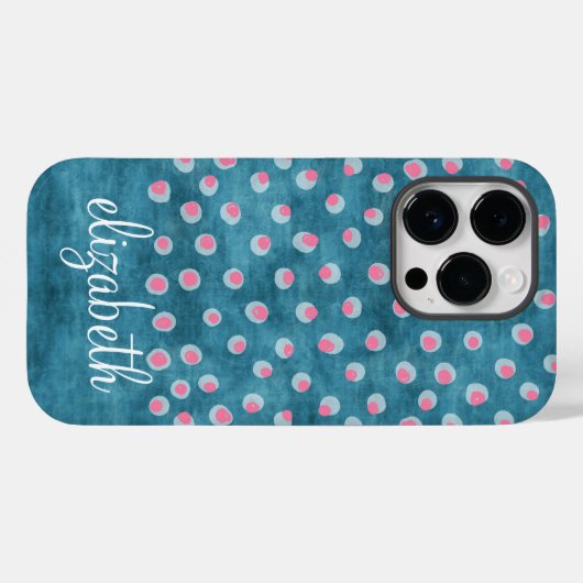 Coques Case-Mate iPhone Aquarelle Pois Messy - bleu et rose (Verso (horizontal))
