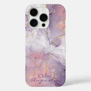Coques iPhone 16 Pro Aquarelle Purple Acide rose Encre or parties scint