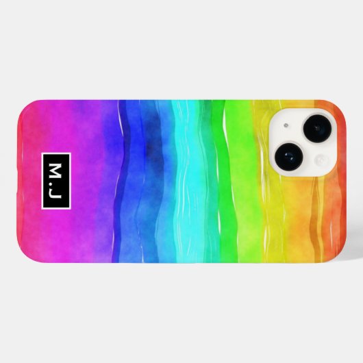 Coques Case-Mate iPhone Aquarelle Rainbow Strips Monogramme (Verso (horizontal))