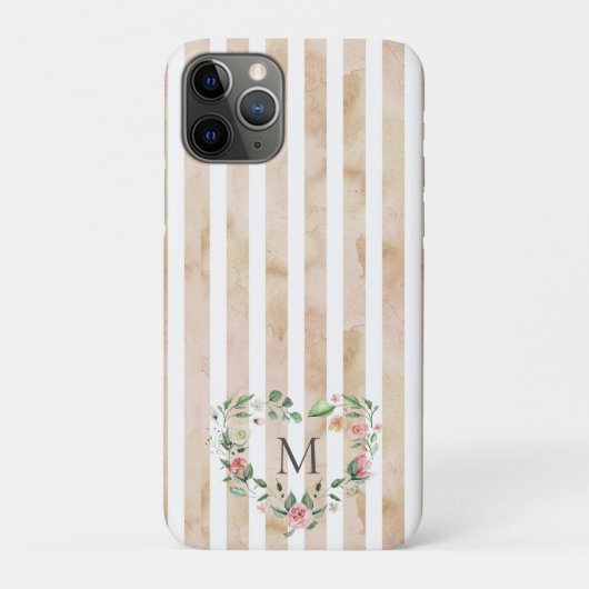 Coques Case-Mate iPhone aquarelle rayures fleurie couronne monogramme (Dos)