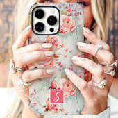 Coques Case-Mate iPhone Aquarelle rose et brun Monogramme floral