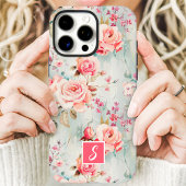 Coques Case-Mate iPhone Aquarelle rose et brun Monogramme floral