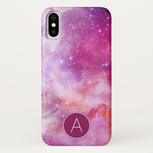 Coques Case-Mate iPhone Aquarelle rose et violet Monogramme Galaxie Abstra (Dos)