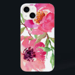 Coque Pour iPhone 14 Aquarelle rose Fille Motif Floral<br><div class="desc">Joli et féminin,  ce motif floral rose vif à l'aquarelle présente une paire de fleurs roses profondes aux branches fluides qui ajoutent une touche de vert. Il ajoute un look tendance et branché à votre smartphone.</div>