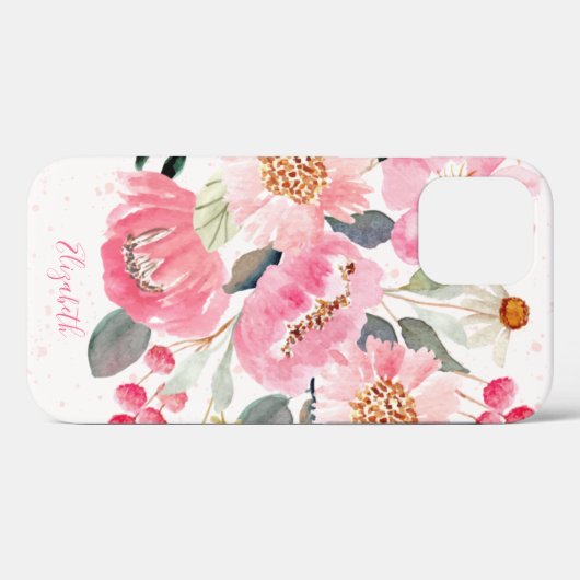 Coques Case-Mate iPhone Aquarelle rose Fleurs de Jardin (Verso (horizontal))