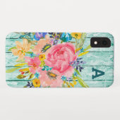 Coques Case-Mate iPhone Aquarelle Rose Floral Spray avec initial (Dos (Horizontal))