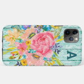 Coques Case-Mate iPhone Aquarelle Rose Floral Spray avec initial (Dos (Horizontal))