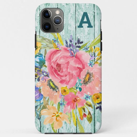 Coques Case-Mate iPhone Aquarelle Rose Floral Spray avec initial (Dos)