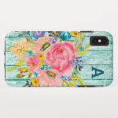 Coques Case-Mate iPhone Aquarelle Rose Floral Spray avec initial (Dos (Horizontal))