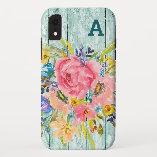 Coques Case-Mate iPhone Aquarelle Rose Floral Spray avec initial (Dos)