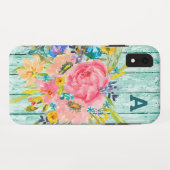 Coques Case-Mate iPhone Aquarelle Rose Floral Spray avec initial (Dos (Horizontal))