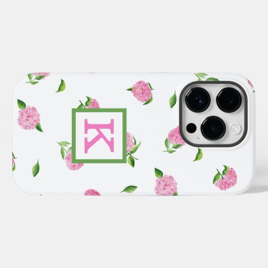 Coques Case-Mate iPhone Aquarelle rose Hydrangée Monogramme (Verso (horizontal))