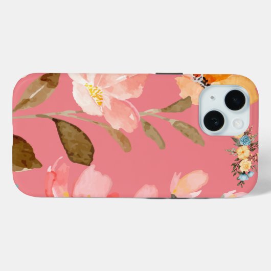 Coques Case-Mate iPhone Aquarelle rose monogramme (Verso (horizontal))