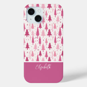 Coque Pour iPhone 15 Aquarelle rose Motif Arbre de Noël