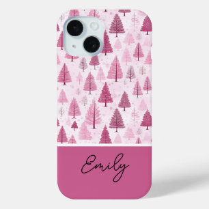 Coque Pour iPhone 15 Aquarelle rose Motif Arbre de Noël