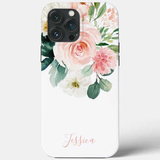 Coques Case-Mate iPhone Aquarelle rose pâle Floral avec votre nom (Verso)