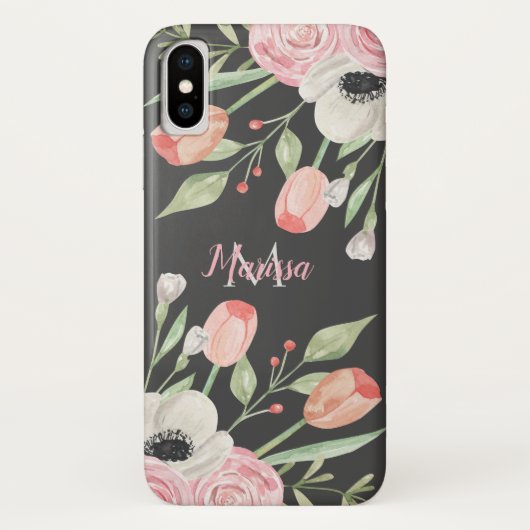 Coques Case-Mate iPhone Aquarelle rose pâle Monogramme floral (Dos)