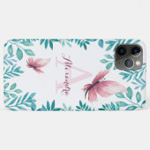 Coques Case-Mate iPhone Aquarelle rose papillon nom personnalisable (Dos (Horizontal))