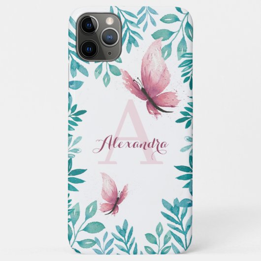 Coques Case-Mate iPhone Aquarelle rose papillon nom personnalisable (Dos)