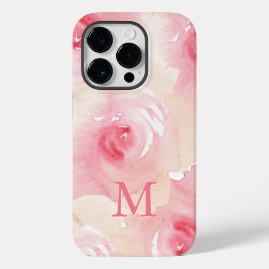 Coques Case-Mate iPhone Aquarelle rose Peach monogramme floral (Verso)