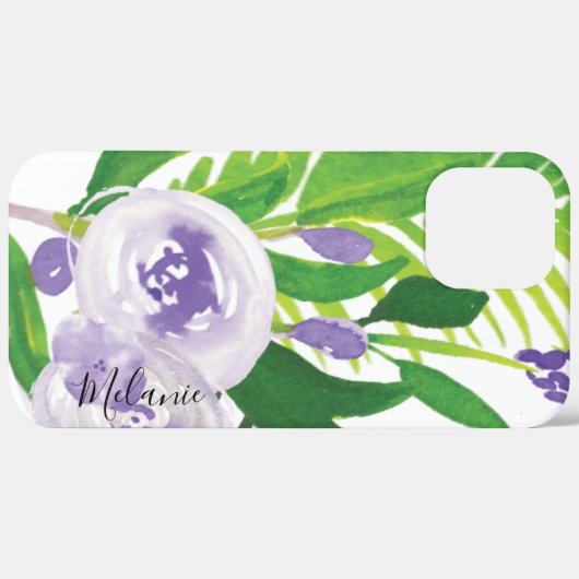 Coques Case-Mate iPhone Aquarelle Rose vert pourpre Nom du script (Retour (horizontal))