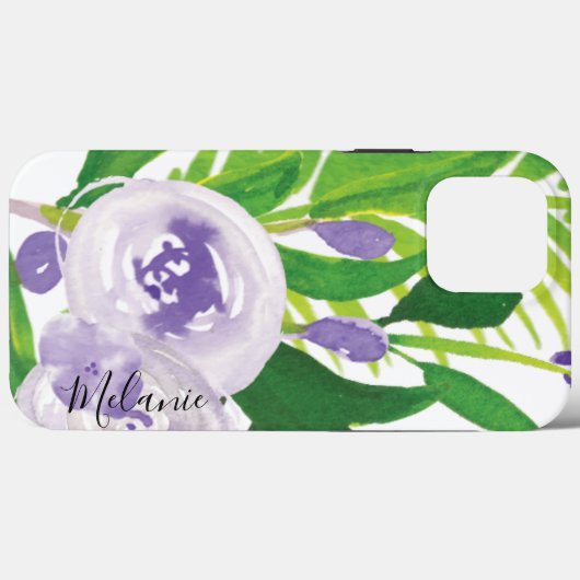 Coques Case-Mate iPhone Aquarelle Rose vert pourpre Nom du script (Verso (horizontal))