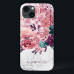 Case-Mate iPhone Case Aquarelle rose Vintage romantique Marbre floral<br><div class="desc">Etanche Vintage romantique couleur rose florale marbre étui téléphonique personnalisé avec des fleurs délicates et chic dans les tons rose,  prune et vert. Ajoutez votre nom pour customiser le look !</div>