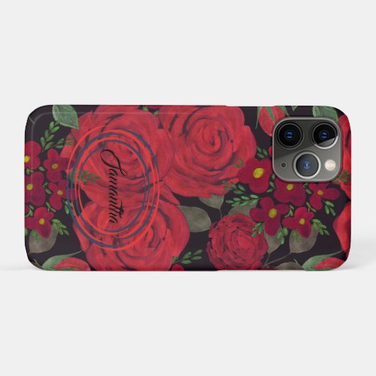 Coques Case-Mate iPhone Aquarelle rouge roses sur noir (Dos (Horizontal))