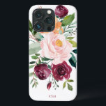 Case-Mate iPhone Case Aquarelle rustique Botanique avec Monogramme<br><div class="desc">Magnifiquement féminin au charme rustique, ce design botanique présente un bouquet de roses aquarelles, des fleurs mixtes et de la verdure dans un coloris tendance de bordeaux, rose et orange rougeâtre avec verdure. Un modèle de texte est inclus pour personnaliser cette conception avec vos initiales monographiques, nom ou autre texte...</div>