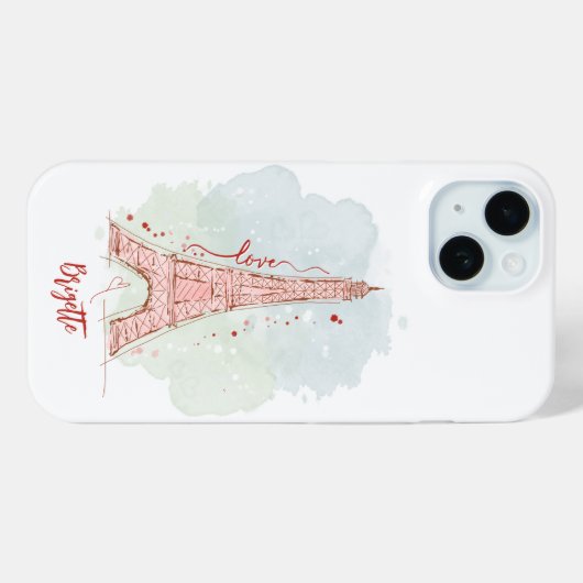 Coques Case-Mate iPhone Aquarelle Sketchy Doodle Eiffel Tower Monogramme (Verso (horizontal))